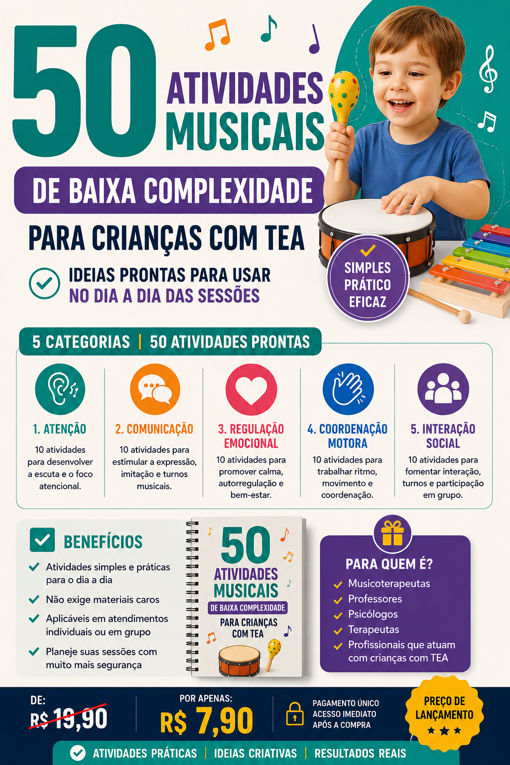 50 Atividades musicais de baixa complexidade para crianças com TEA